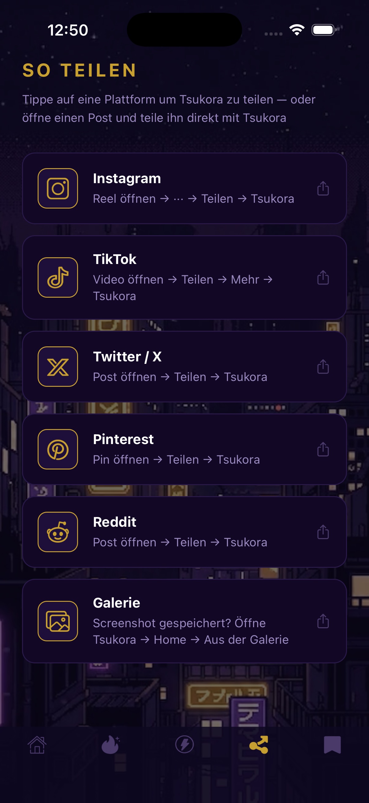 Direkt aus Social-Apps an Tsukora teilen